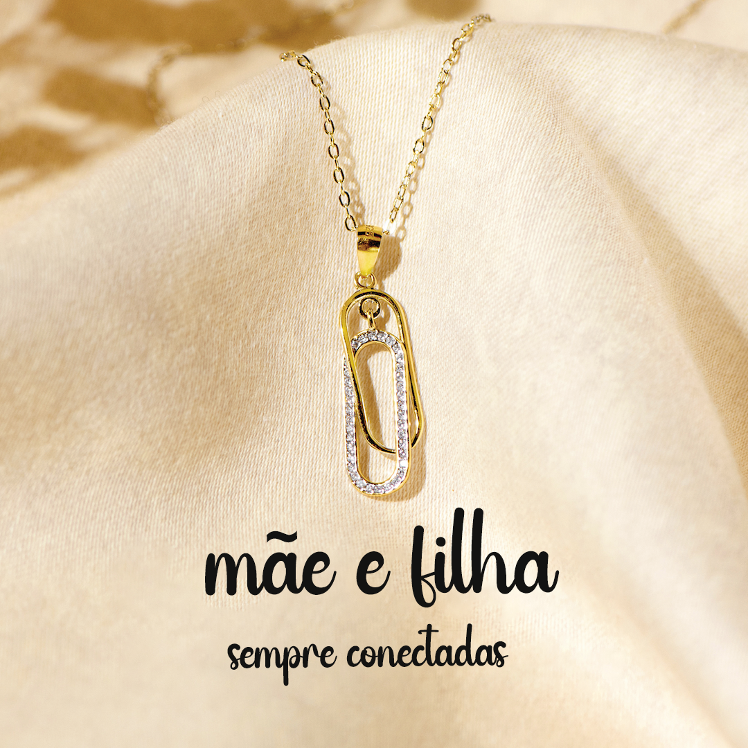 Colar Mãe e Filha "Sempre Conectadas" em Ouro e Cristais
