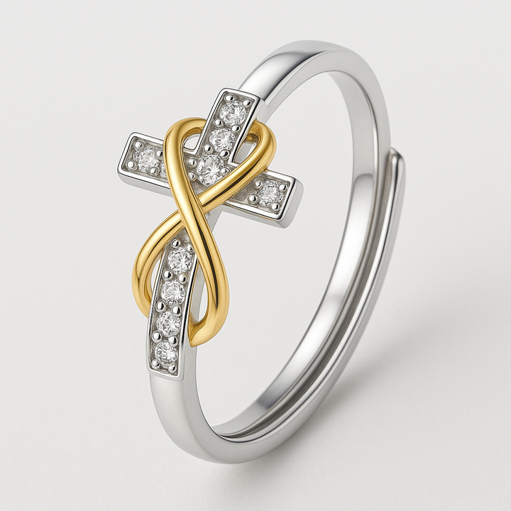 Anel de Prata com Detalhe Dourado - Símbolo do Amor de Deus